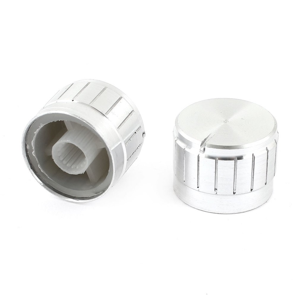2 Pcs Silver Tone Volume Control Aluminum Potentiometer Knobs Caps 23mm x 17mm