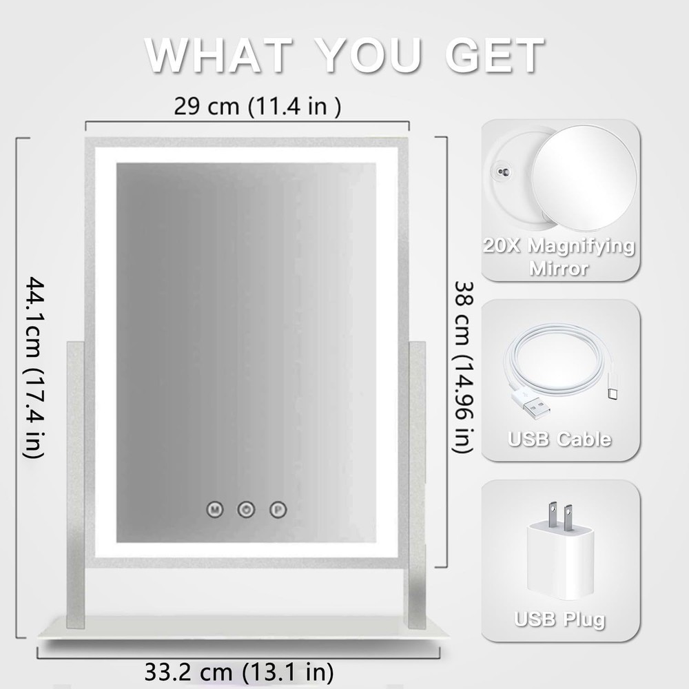 Lighted Makeup Mirror, Vanity Mirror with Lights, Three Color Lighting Modes