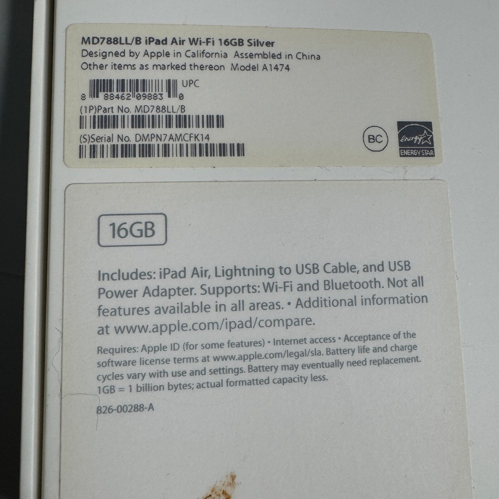 iPad AIr BOX ONLY Space Gray 16GB MD78LL/B