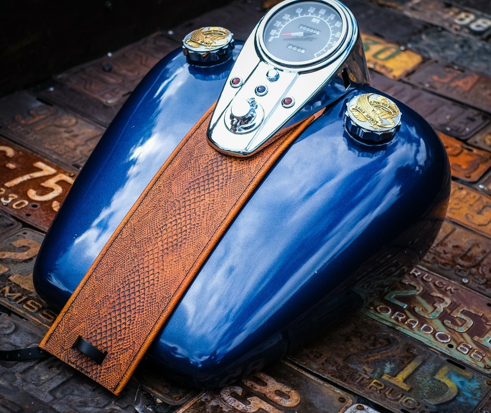 Tan Python Leather Gas Tank Panel Bib Harley Davidson Split Tank 3 Light Dash