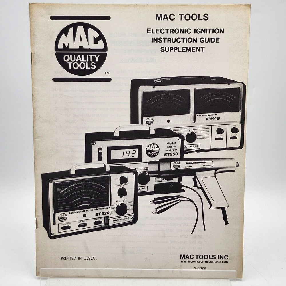 Mac Tools Electronic Ignition Instruction Guide Supplement