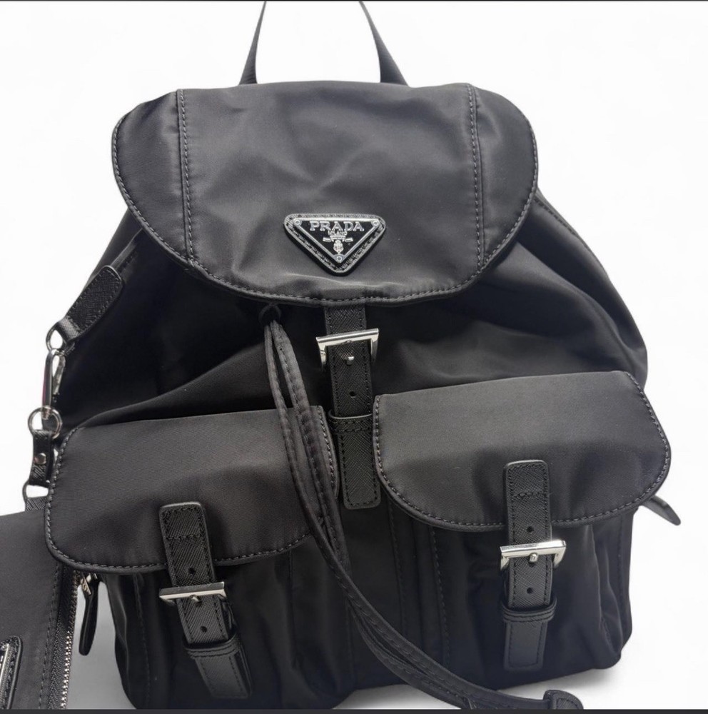 PRADA Black Backpack with Pouch Women's Designer Adjustable Strap