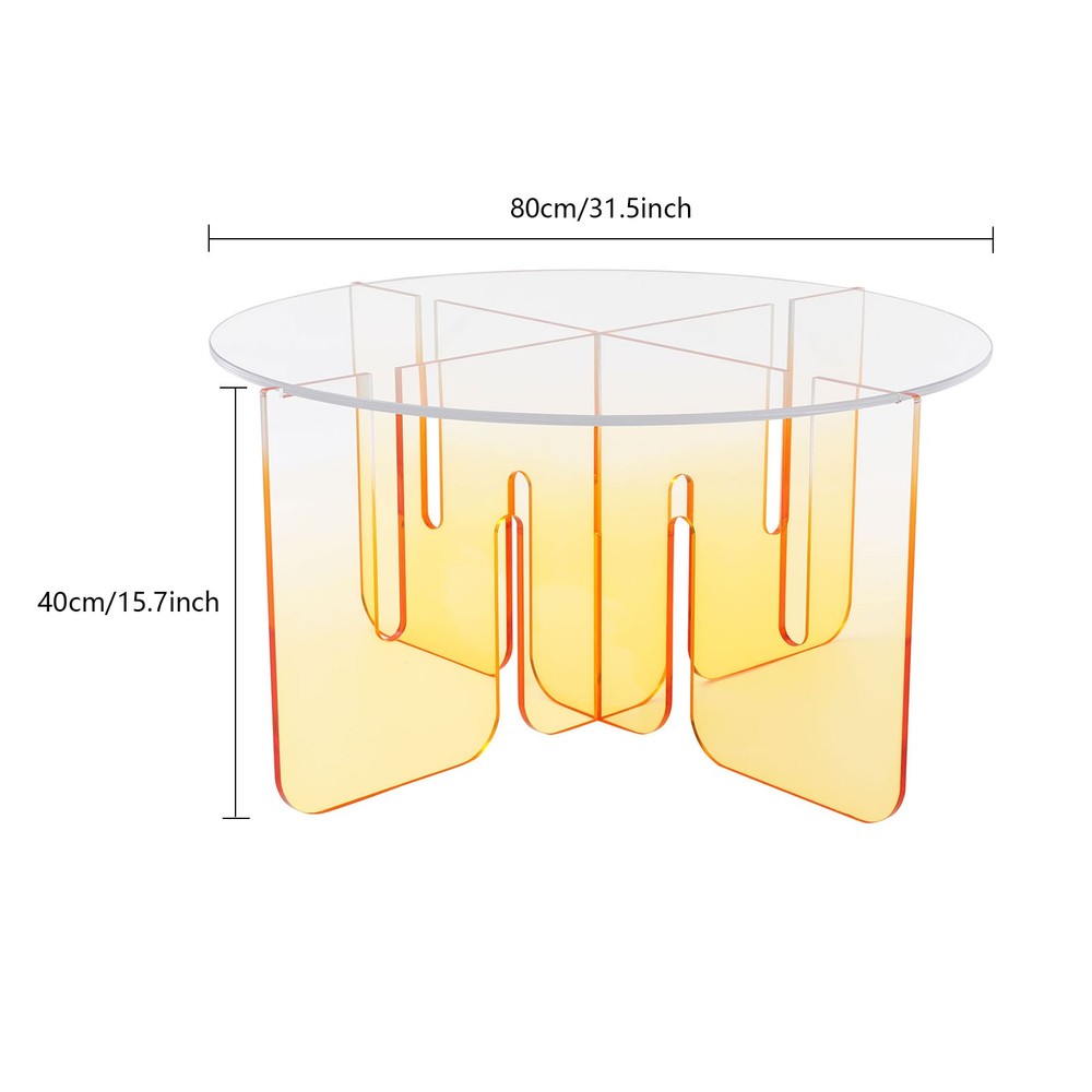 Round Acrylic Coffee Table Gradient Orange Modern Coffee Table with Clear Round