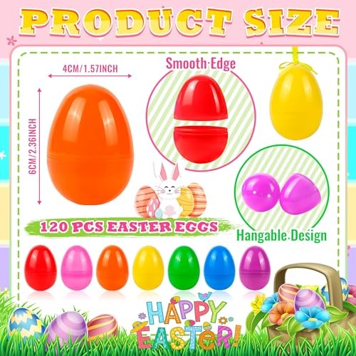 120Pcs Easter Eggs, 2.3" Fillable Bright Colors Plastic Easter Eggs 120-Pack