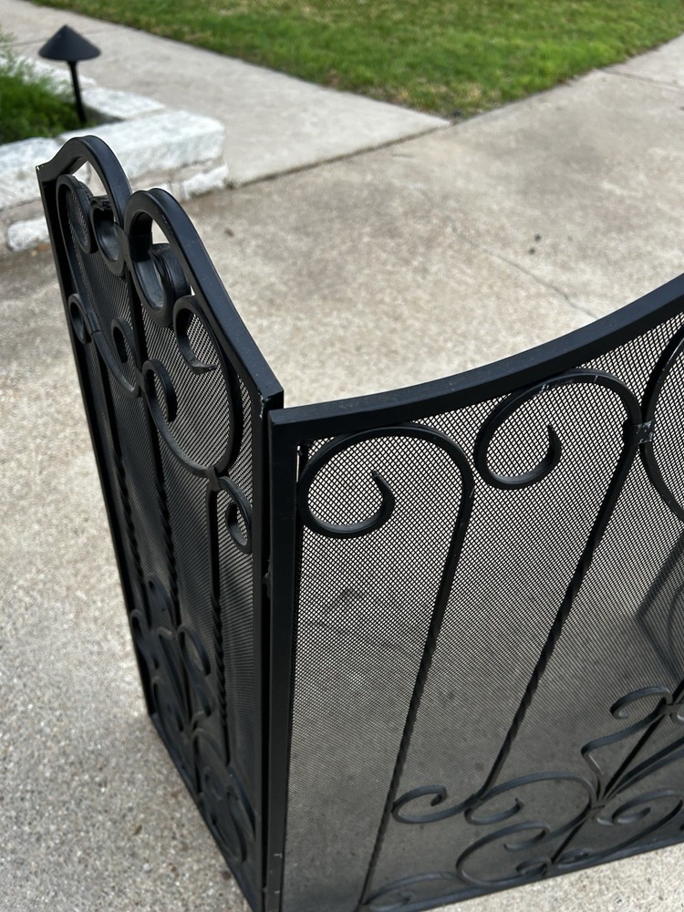 Black metal fireplace screen - Folds Flat - Nice Scrollwork