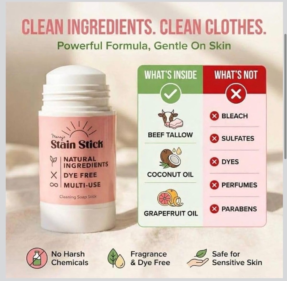 Mary’s Stain Remover Bundle Set (Stick + Scrub Base + Refill) Natural & Effectiv