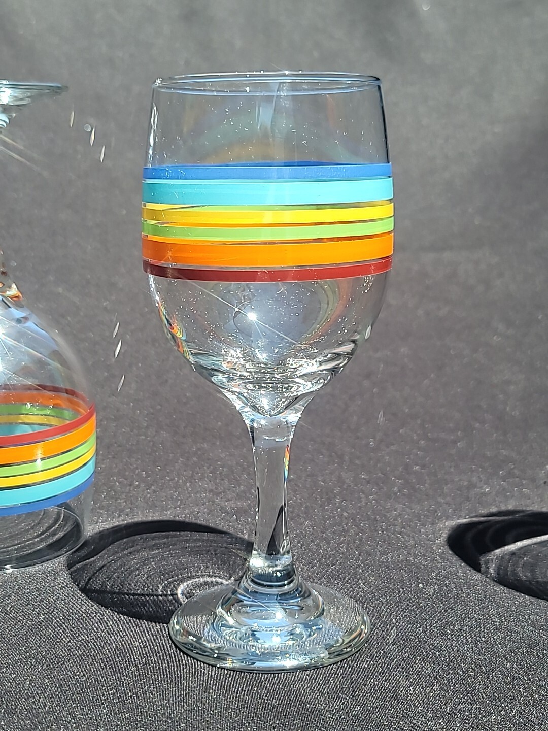 Set of 4 Vintage Libbey Mambo Fiesta Striped Summer Wine Glasses Goblet Rainbow