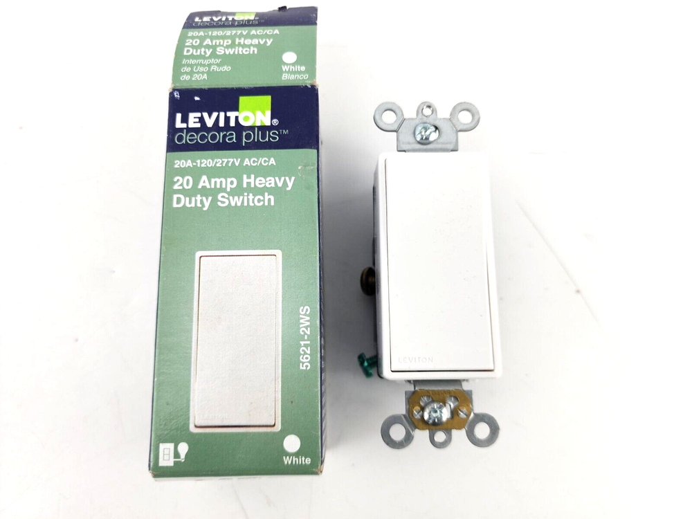 Leviton 5621-2W White Single Pole Decora Plus Switch 20A 120/277V