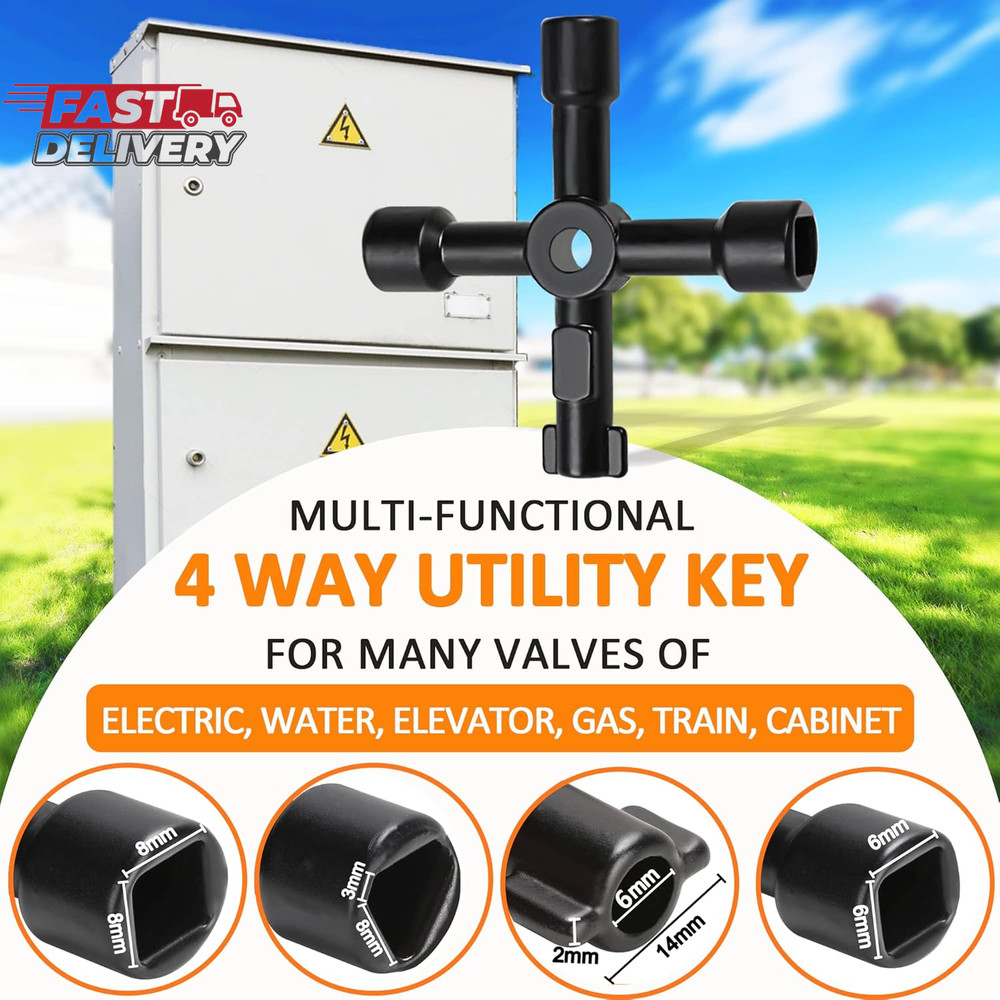37 Inch Water Meter Key, Adjustable Length, 4-Way Multi-Functional Utility Key,