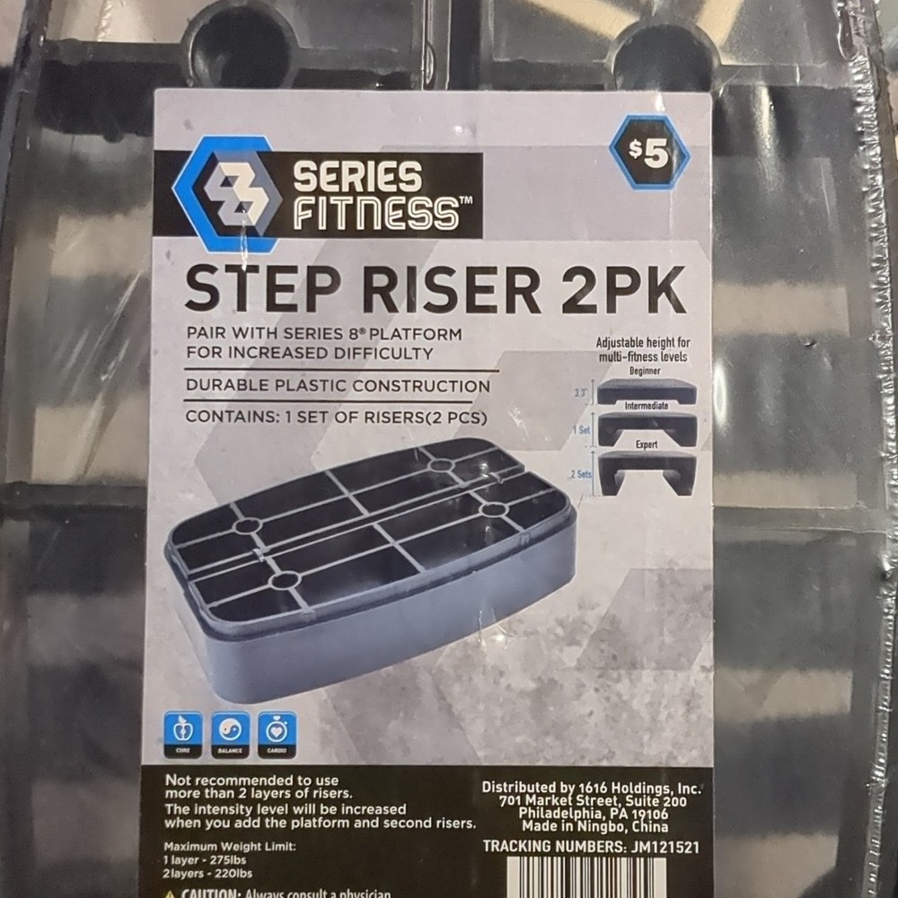 Series Fitness Step Riser 2PK Durable Plastic Adjustable Height Black