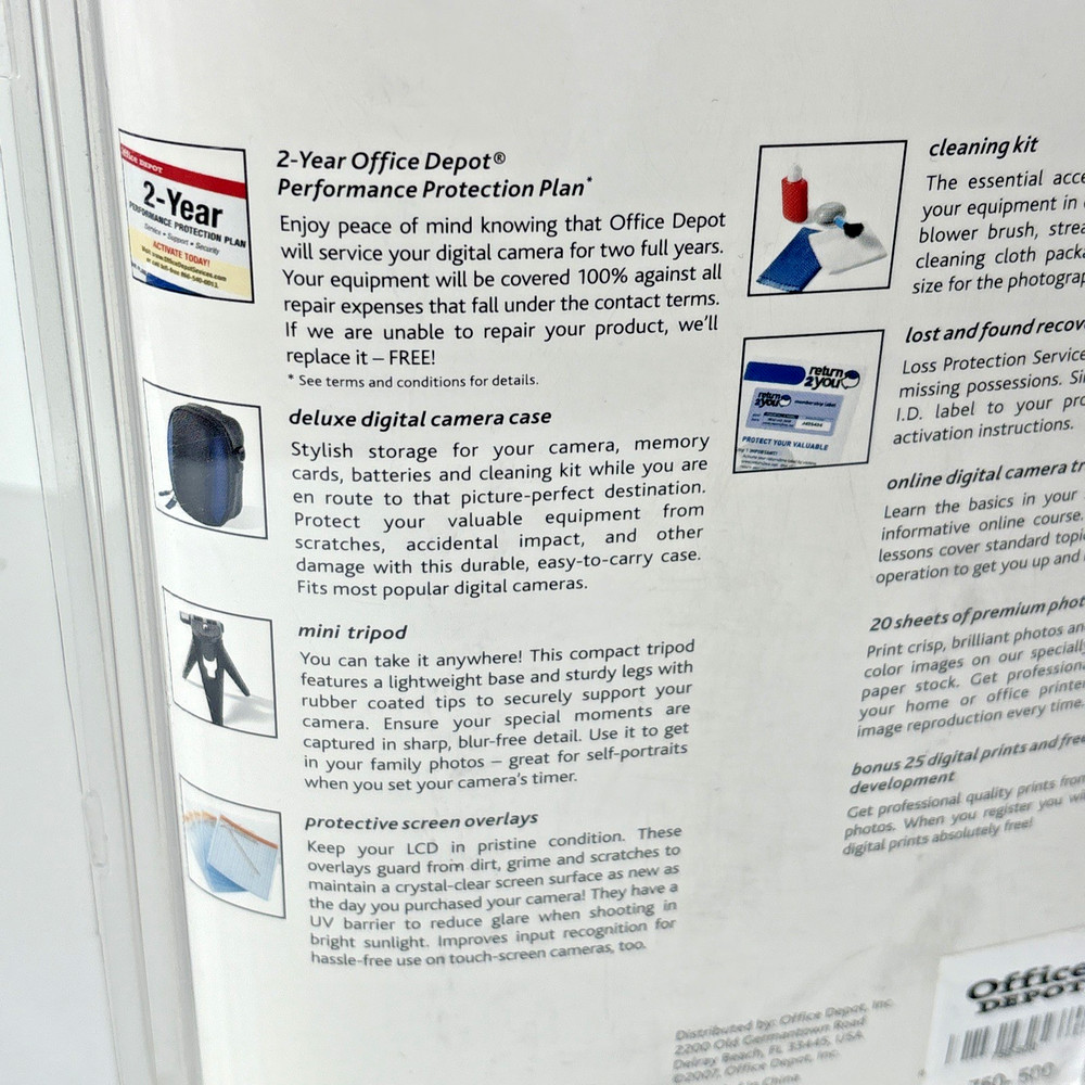 Office Depot Digital Camera Performance Protection Plan/Support Kit Sealed 2007