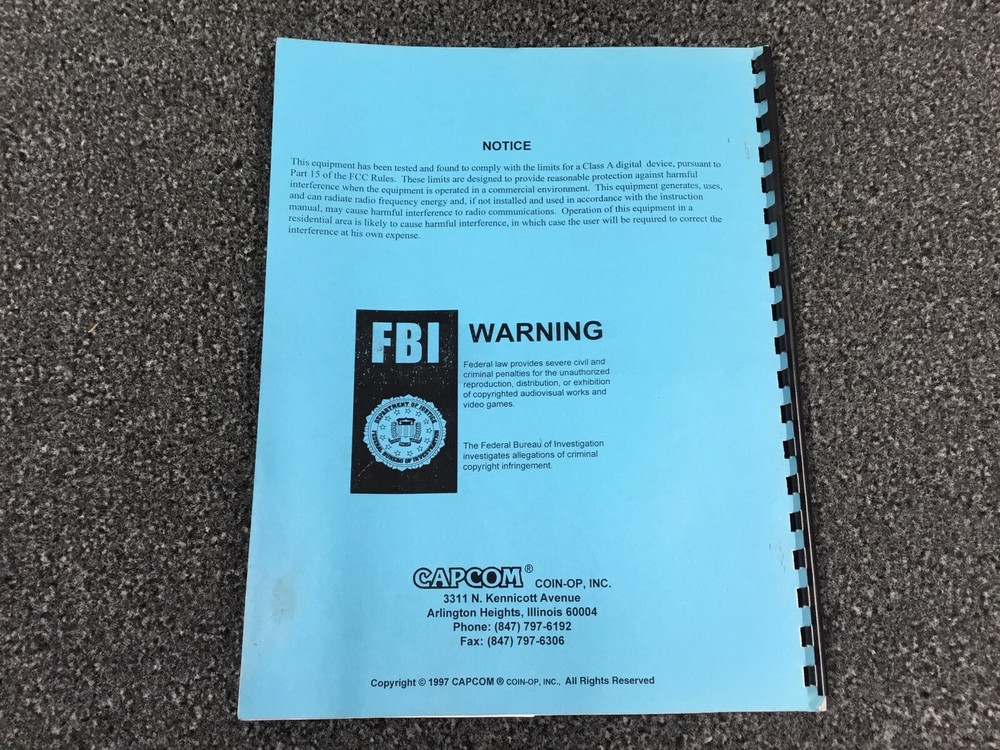 Capcom Street Fighter EX Arcade Game Machine Operators Manual