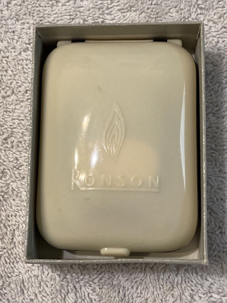 VINTAGE RONSON FLO-LINE CHROME LIGHTER BAKELITE CASE AND BOX NO LIGHTER