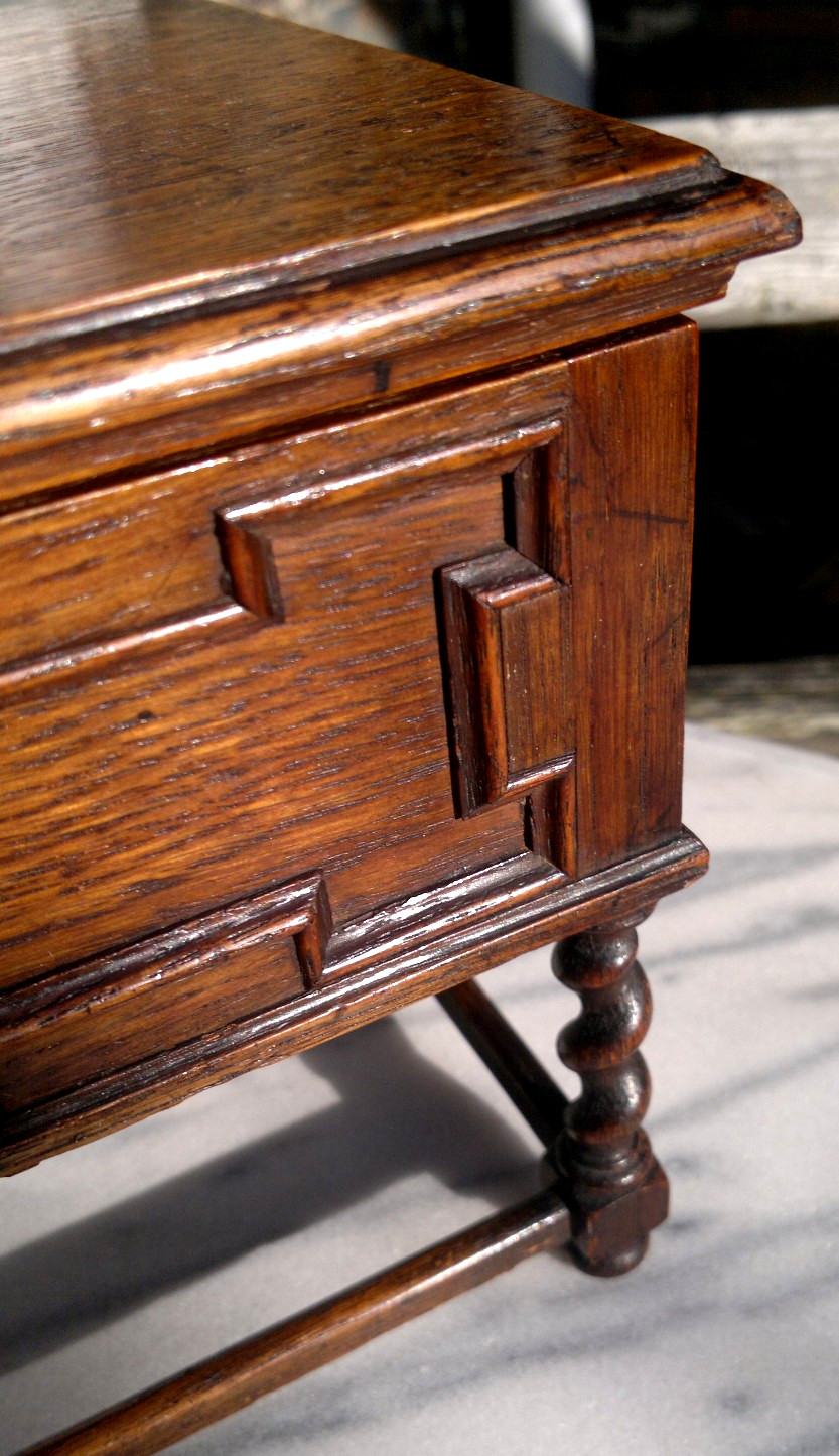 Antique English Oak Miniature 19th Century Apprentice Piece Table Desk Caddy