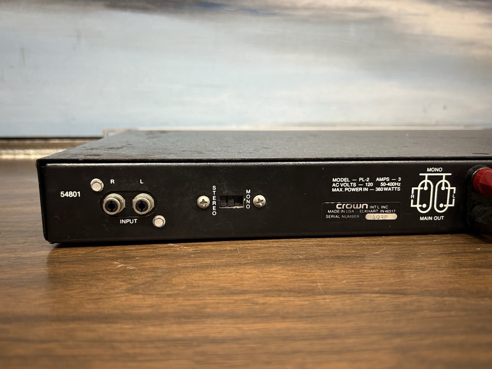 Crown Power Line II /Rack Mount Studio Amp (PL-2) Working TESTED !!