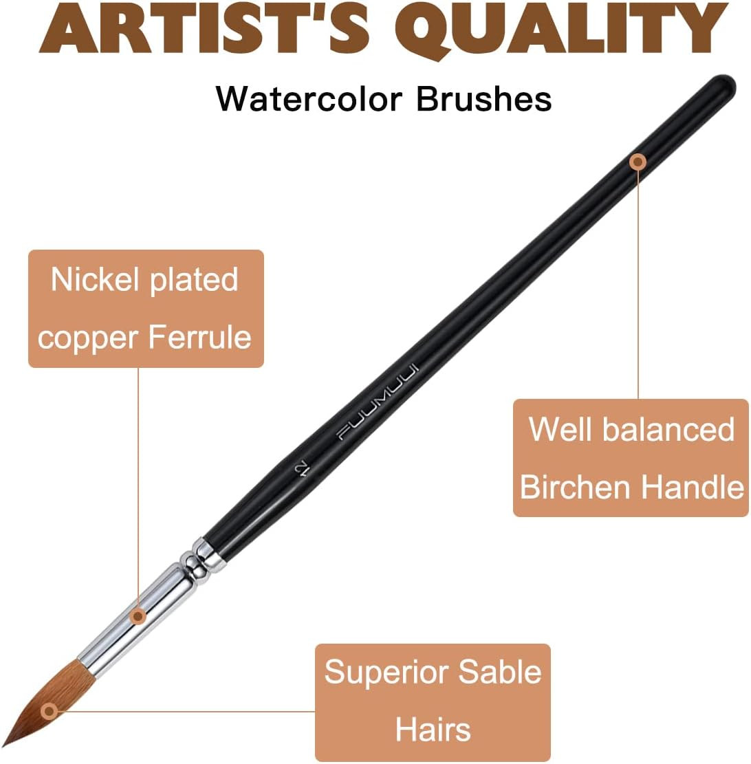 Watercolor Brushes Professional, Fuumuui 8Pcs Sable Paint Brush Set Variety