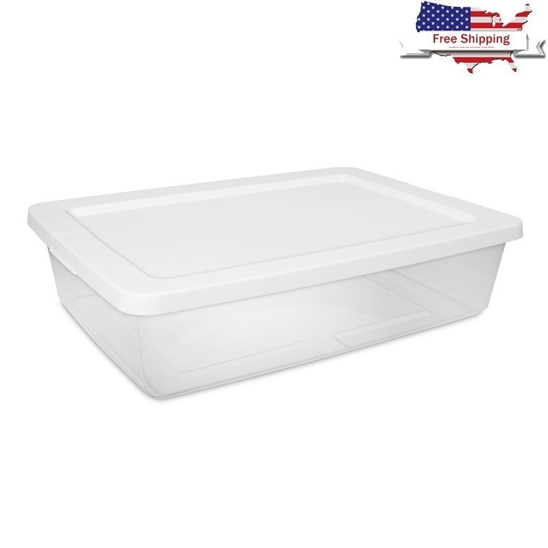 Clear Plastic Storage Bin 28 Qt Snap-On Lid Stackable Organizational Container