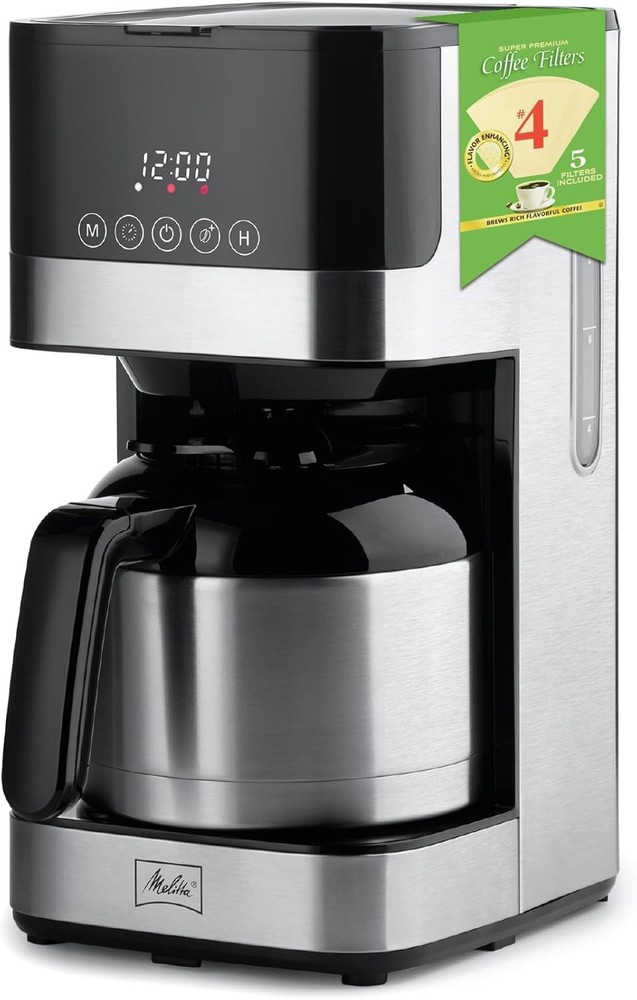 Melitta 8-Cup Programmable Automatic Drip Coffee Makers, Black & Stainless Steel