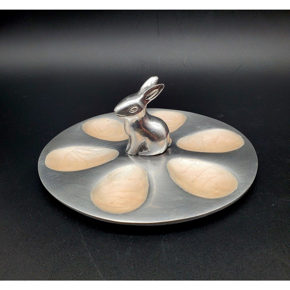 Metal Egg Plate With Bunny Rabbit SPRING EASTER