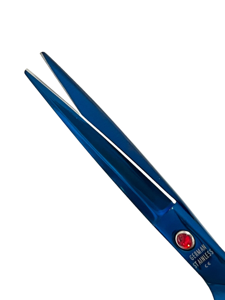 1 Each- Hair Cutting Scissors With Finger Rest - Titanium Blue Razor Sharp