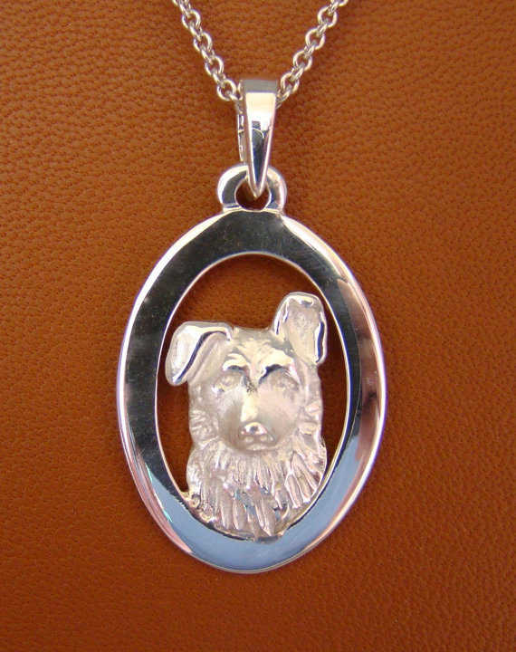 Sterling Silver German Shepherd Puppy Head Study On A Vertical Oval Frame