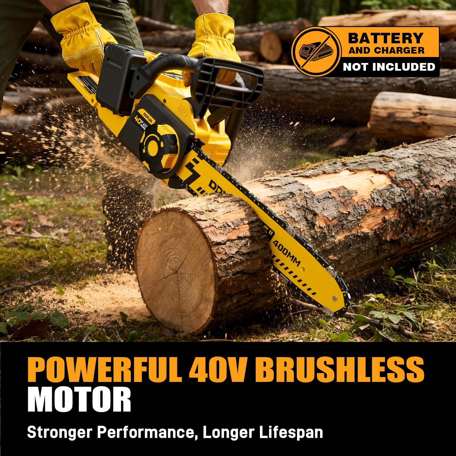 DDKUN 16-Inch Brushless Chainsaw, 40V (2 x 20V MAX) Cordless Battery Yellow
