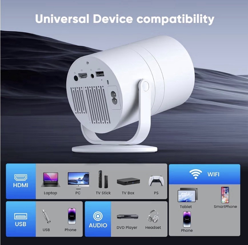 Smart Portable Mini Projector with WIFI and Bluetooth Compatible with Androids