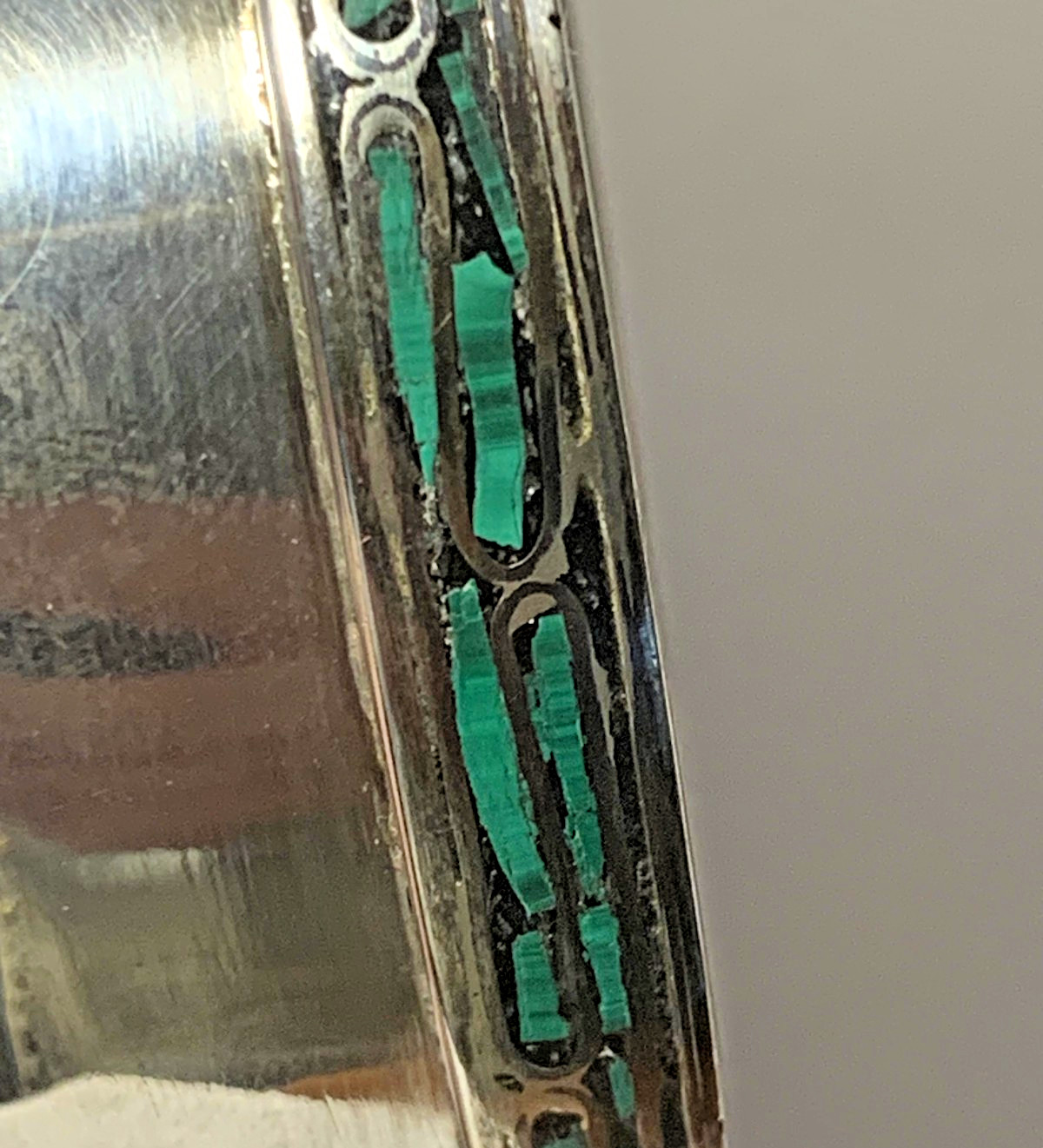 Vintage Sterling Silver Bowl Dish with Inlay Malachite Stone Mid Century Modern