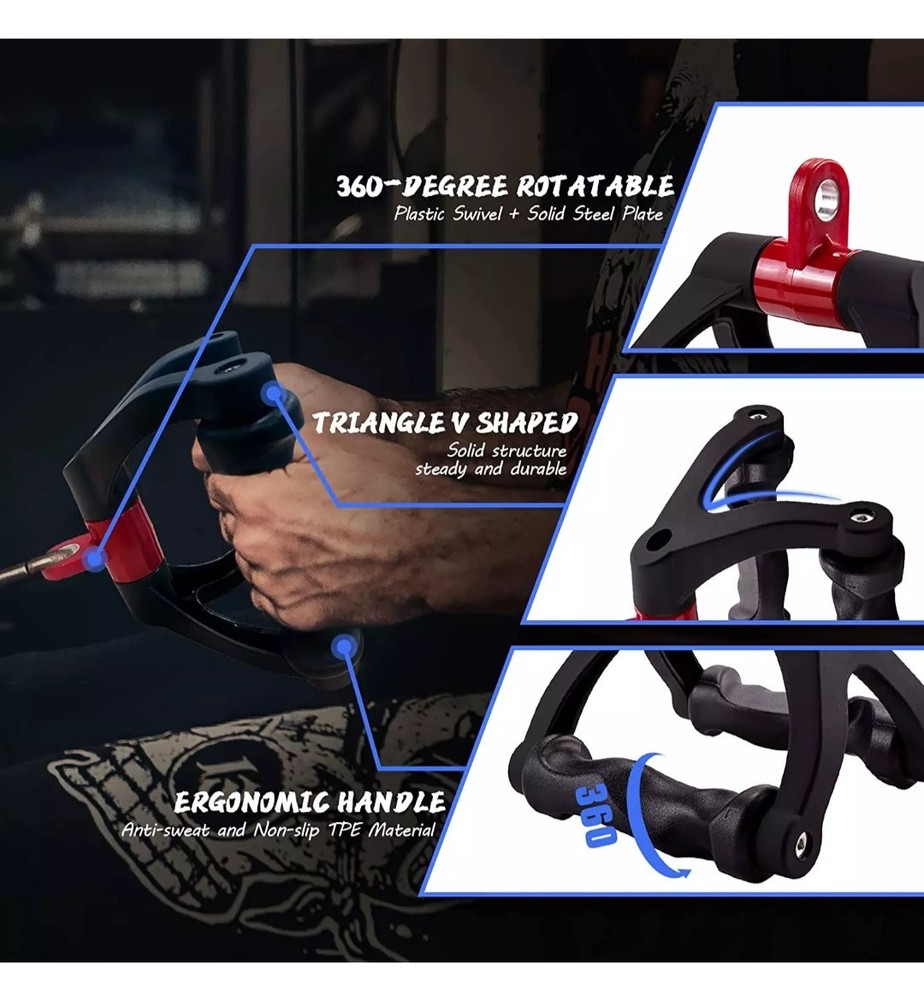 Double D Handle for Cable Machine - Ergonomic Row Handle - Triangle V Bar Grip