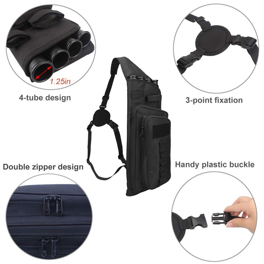 Krayney Multi-function 4-Tubes Back Arrow Quiver Shoulder Hanged Target Black
