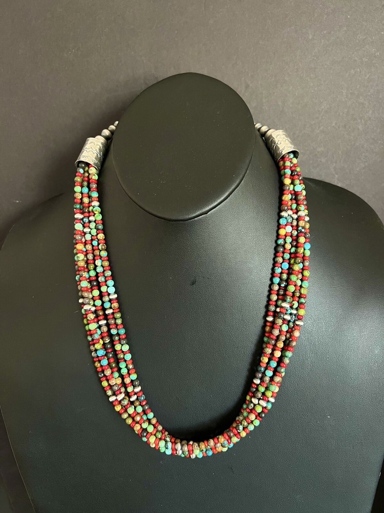 Sterling silver Multistone bead necklace 24 inch