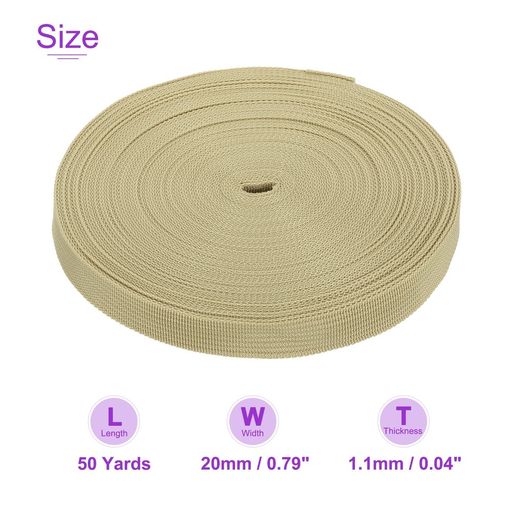50 Yard x 3/4 inch Width Nylon Webbing Strap Poly Flat Webbing Strapping Khaki