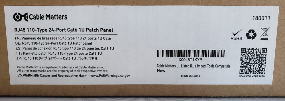 24 Port Patch Panel Cat6 1U Rackmount Ethernet 110 Cable Matters Punch Panel