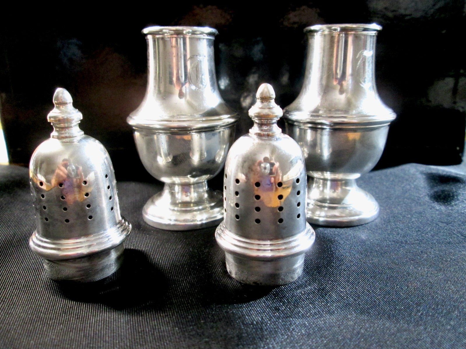 Antique Sterling RTH 136 Pedestal Salt and Pepper Shakers, Art Deco,30s,monogram