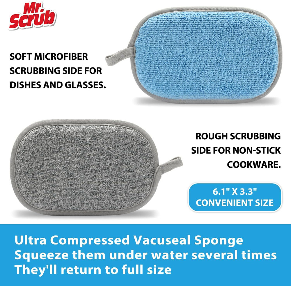 Non Scratch Kitchen Dish Sponges Microfiber Scrubbers 2 Sided 6 Pack