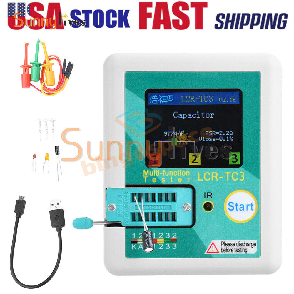 LCR-TC3 High-precision Transistor Tester Diode Capacitance Test Meter + Cable US