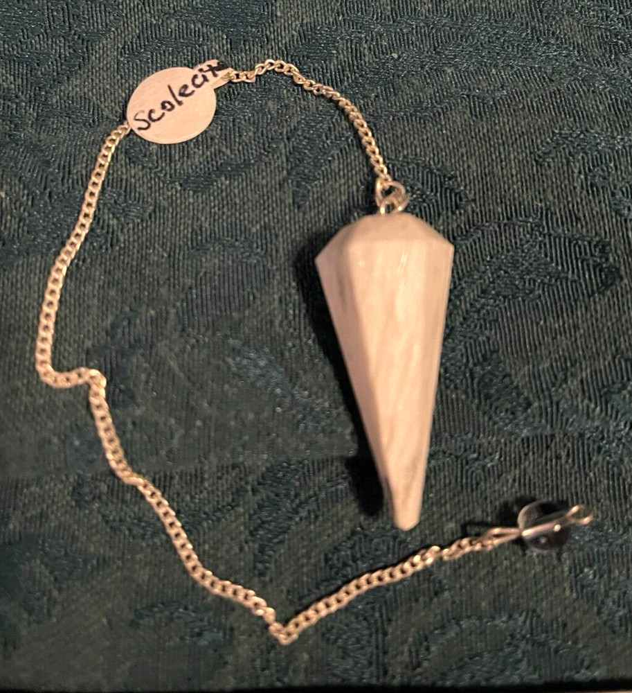 Scolecite Pendulum with 12 Facets, Distinct Striations, and Storage Pouch