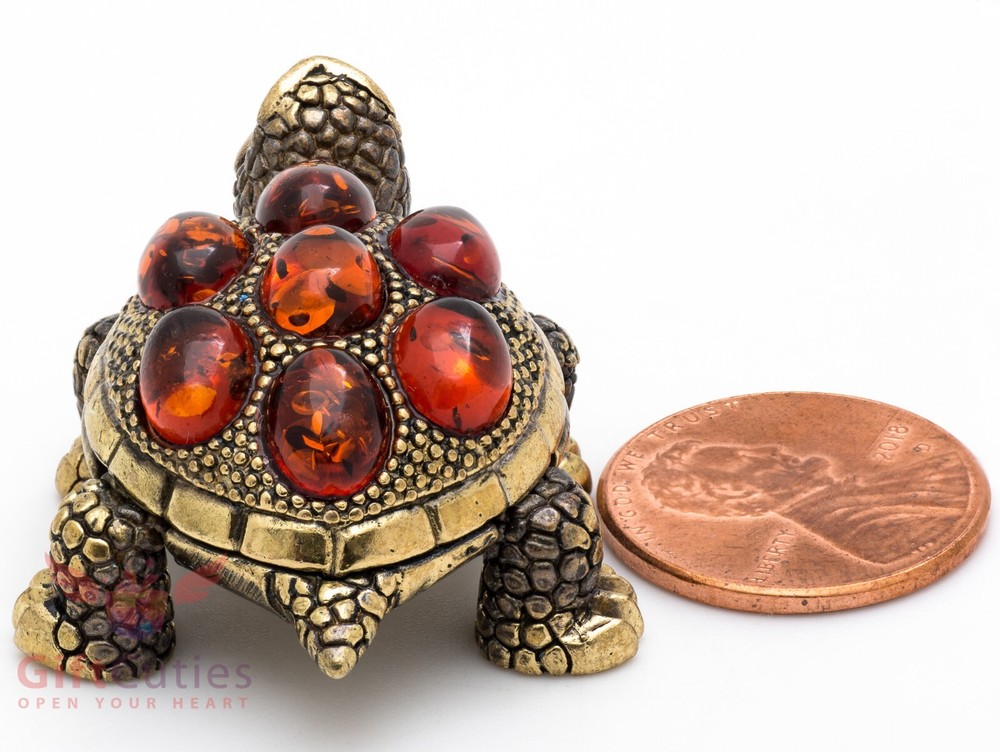 Solid Brass Amber Figurine fastest Tortoise Turtle talisman Totem IronWork