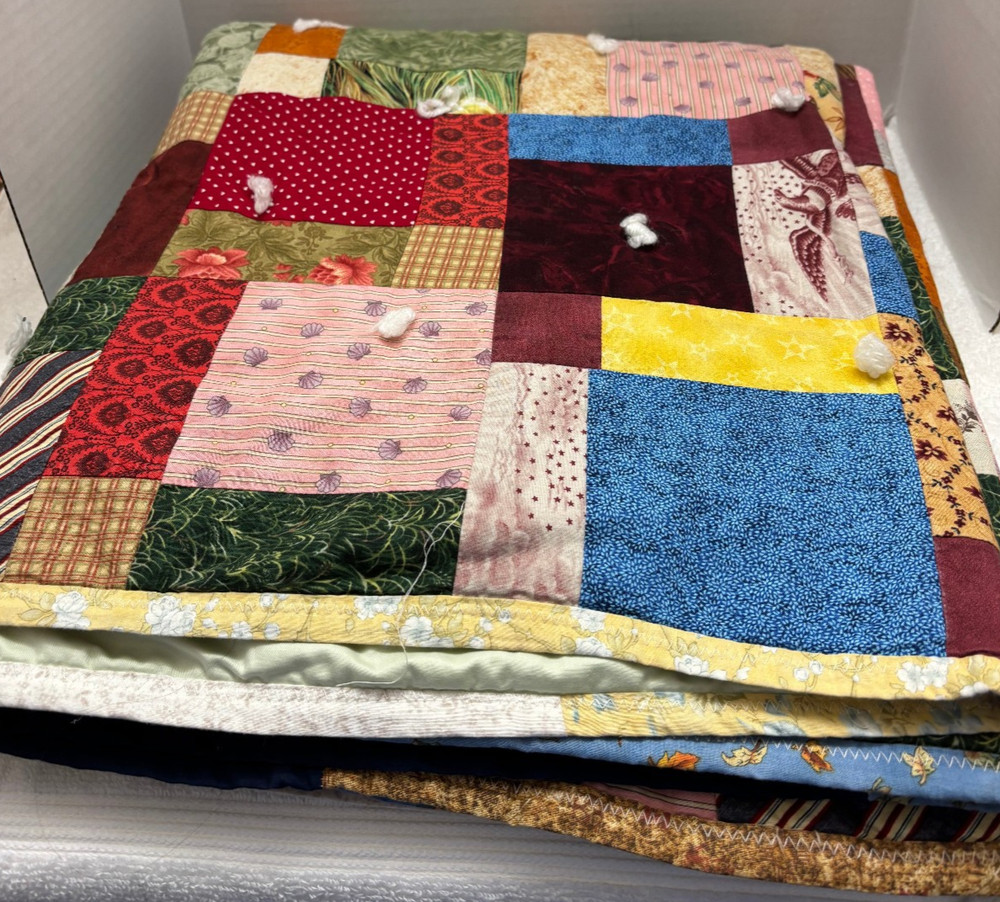 Handmade Patchwork Quilt Throw Multicolor Tied Cotton Farmhouse Rustic