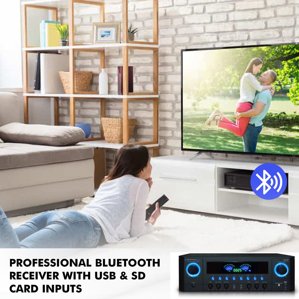 Technical Pro RX45BT Bluetooth Receiver w/ USB & SD Card Inputs,1000W Peak Power