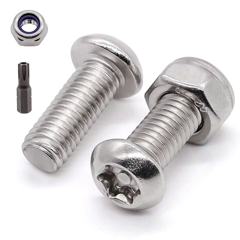 50 Sets M5 x 10mm Button Torx Head Tamper Proof Security Screws with M5 Locknuts