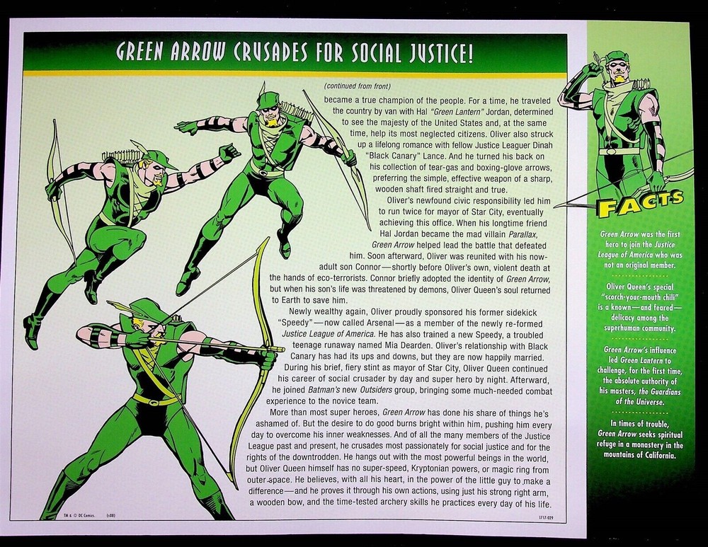 GREEN ARROW PATCH on INFO CARD ~ Willabee & Ward ~ DC COMICS PATCH COLLECTION