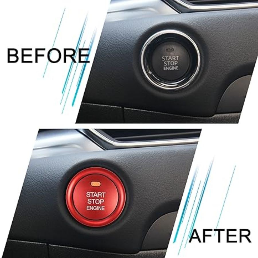 Aluminum Engine Start Stop Push Button Cover Trim Compatible with CX-3, CX-5, MX