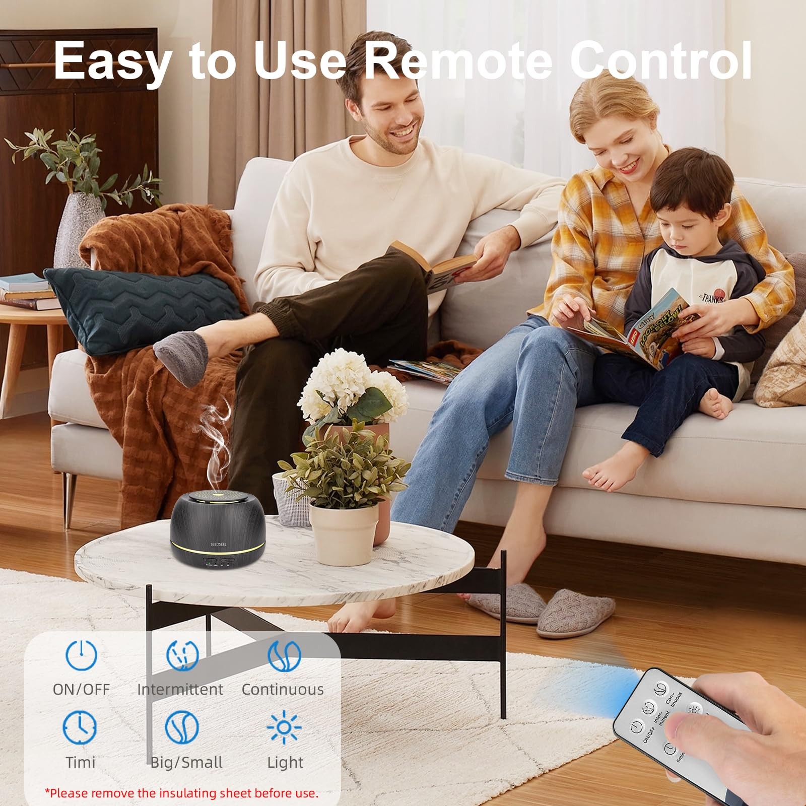 SEEDSEEL 300ML Essential Oil Diffuser,Ultrasonic Aromatherapy Dark Wood Grain