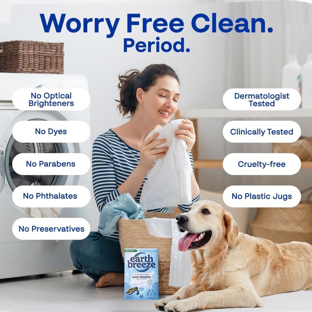Earth Breeze Laundry Detergent Sheets Fresh Scent - 60 Loads Eco Liquidless...