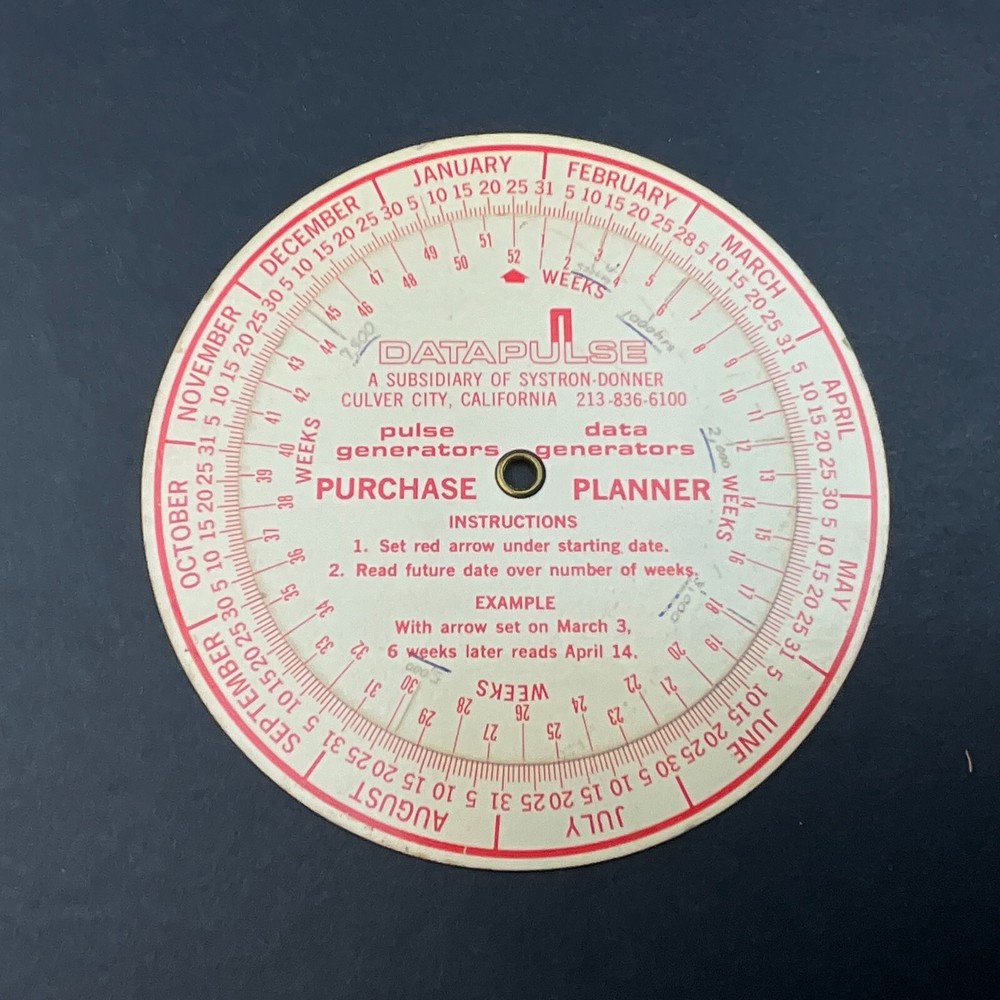 DATAPULSE Vintage Pulse/Data Generator Purchase Planner Calculator Dial Slide