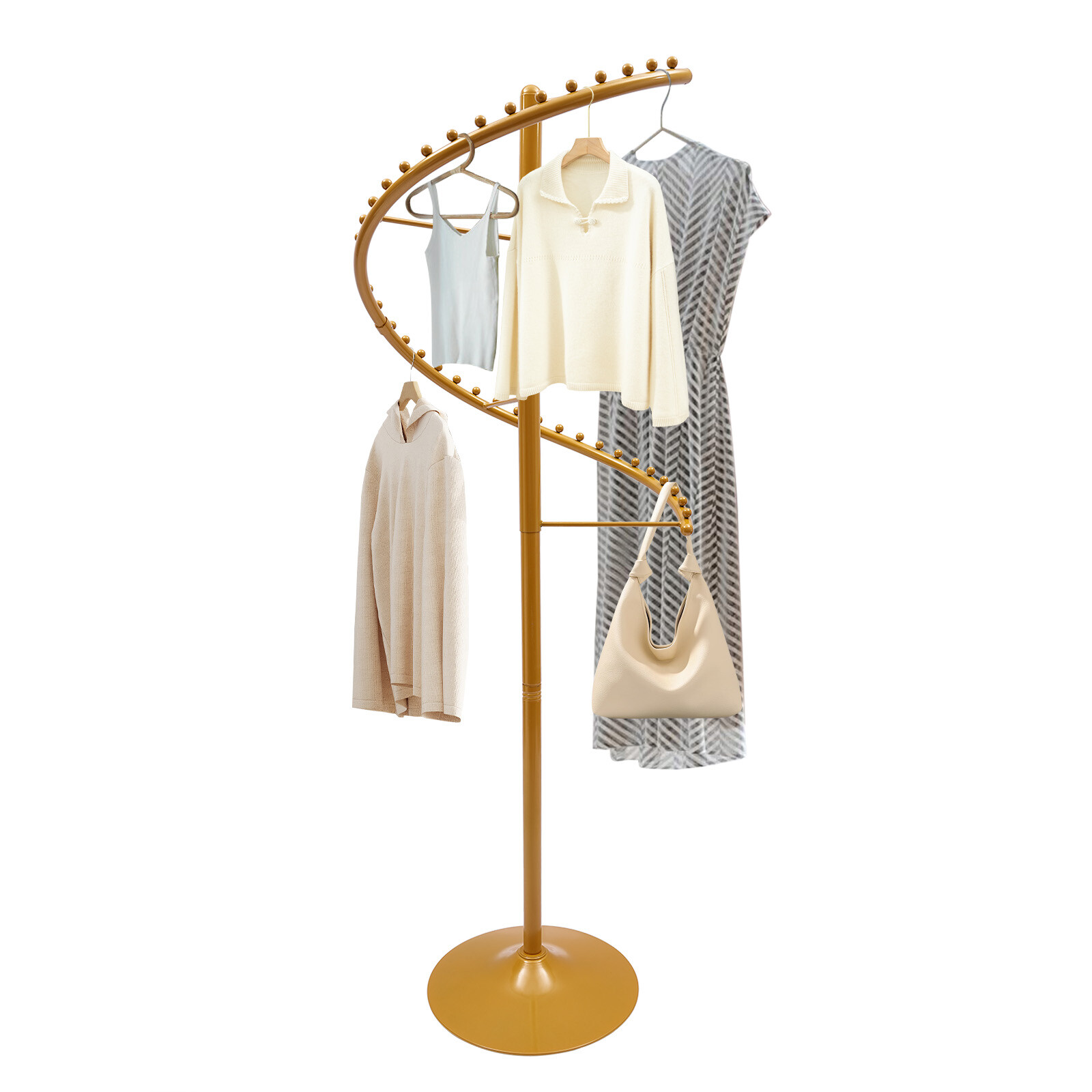 Modern Spiral Rotating Clothing Rack, Free Standing Heavy duty Garment Rack Gold