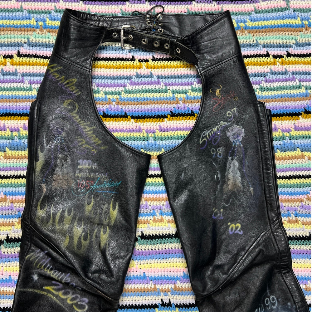 90s Genuine Leather Custom Painted Motorcycle Chaps
