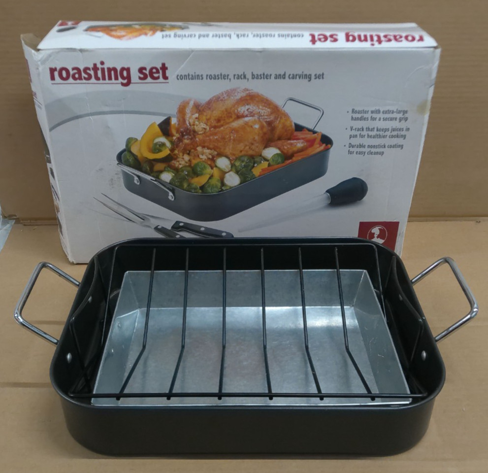 Rossco Roasting Pan Set w/ Rack & Insert Tray Nonstick Roaster Oven Pan