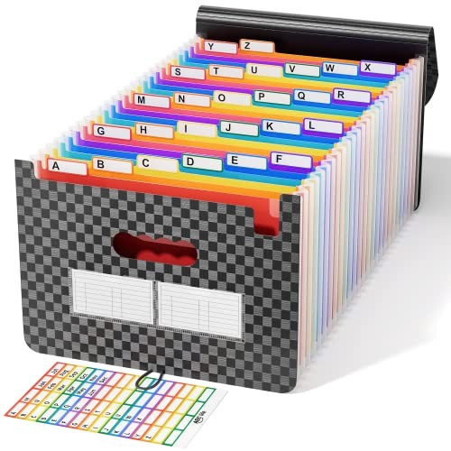 File Organizer, Expanding File Folder A4 Letter 26 Pockets Checkered Pattern